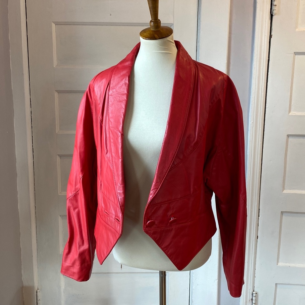 Vintage The Leather Ranch Red Genuine Leather Jacket, Size 3 - Picture 11 of 17
